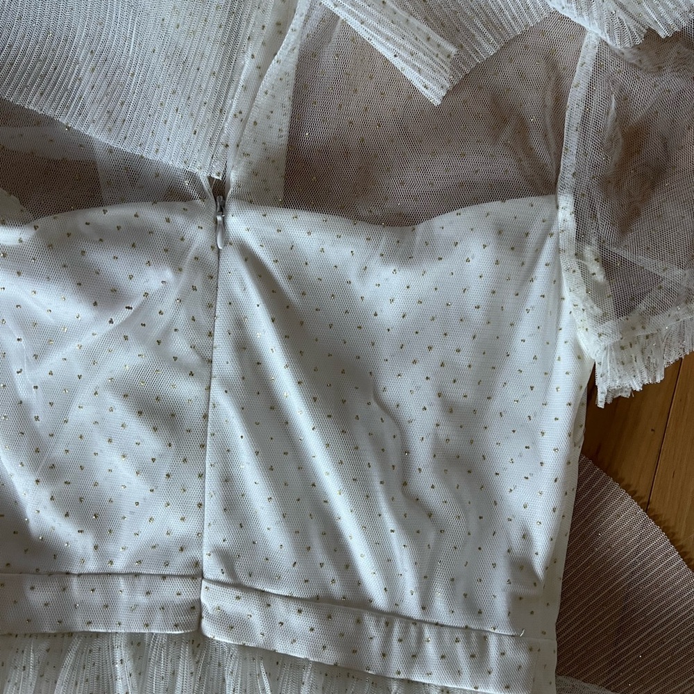 Betsey Johnson Full-Length White and Gold Tiered Dress - Picture 10 of 12